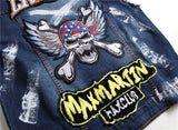 Men Sleeveless  Towel Embroider Cotton Denim Jacket Punk Gothic