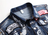 Men Sleeveless  Towel Embroider Cotton Denim Jacket Punk Gothic