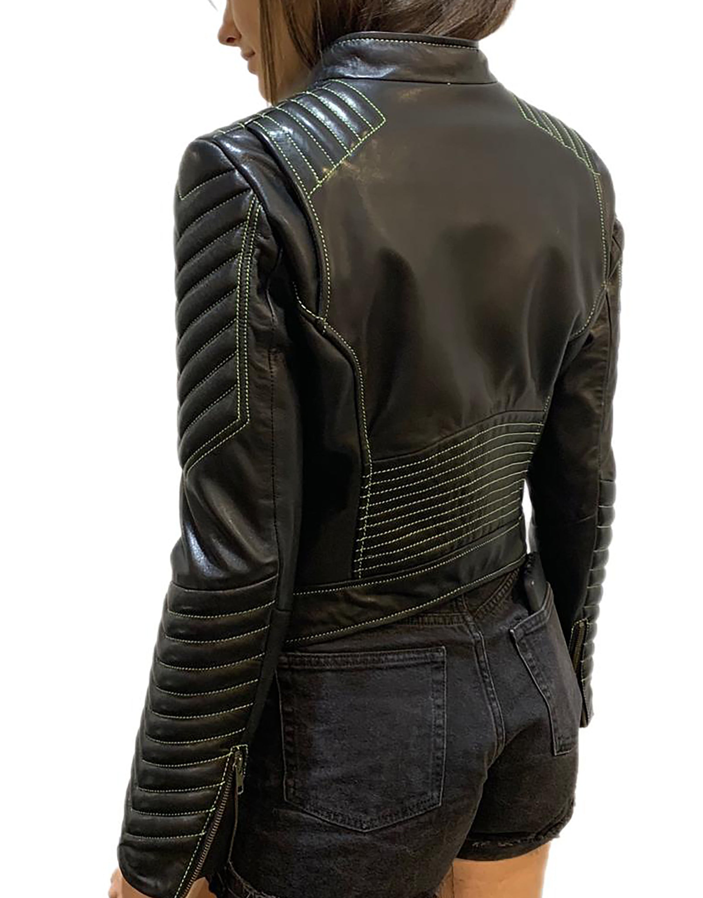 Women Designer Contrast Stitch Biker Jacket