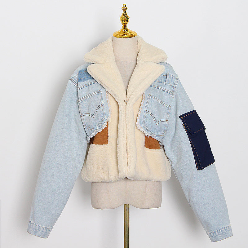 Autume Winter short Denim women jacket with flees - Street Wear.