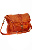 Leather Double Flap Washed Waxed Across Body Bag