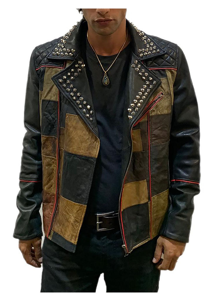Multi Color  Mens Patch Biker Glass Revits at lapel & Collar