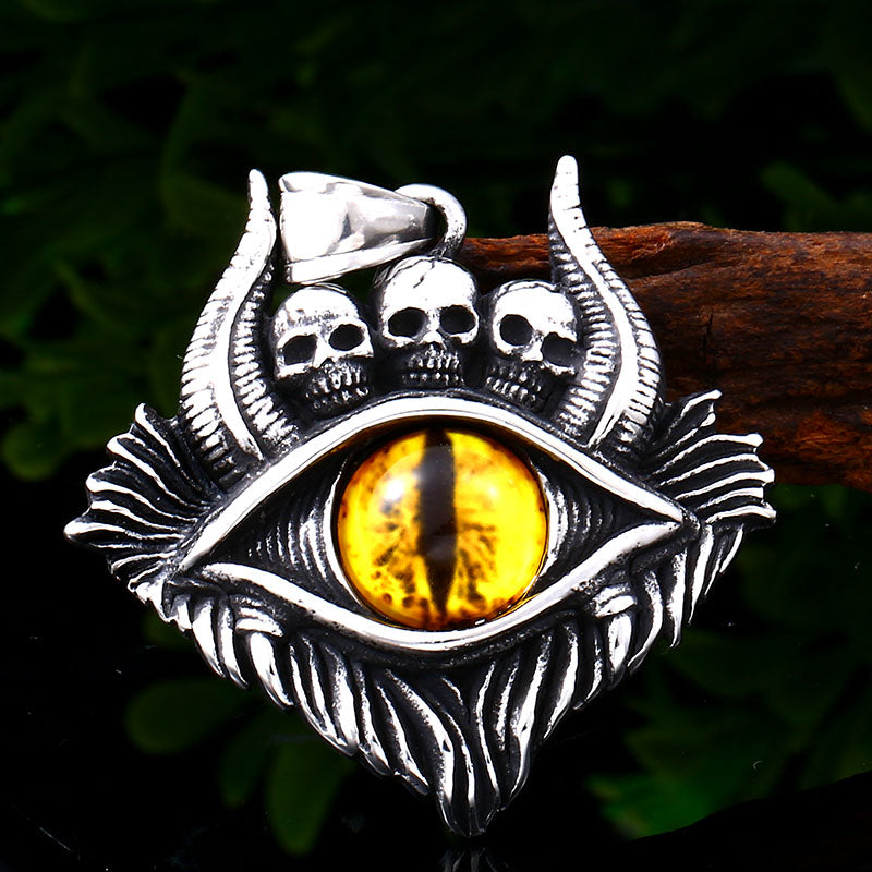 VANNA yellow skull eye pendant necklace stainless steel punk biker stainless steel