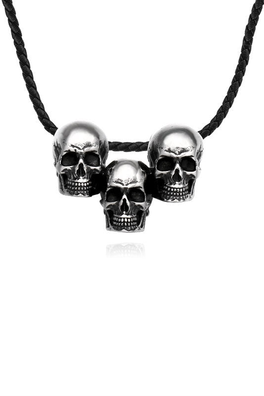 Stainless Steel Fashion Three Skull Head Punk Pendant Necklace Wholesale Price Jewelry For Man Chain Gift