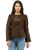 Hand Crafted Leather Multi Quilted Bottom Women Soft Lamb Jacket Brown / XS / LEATHER, Women Jacket - CrabRocks, LeatherfashionOnline
 - 2