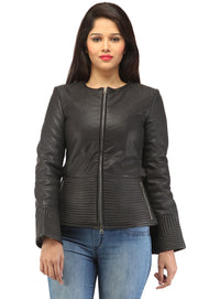 Hand Crafted Leather Multi Quilted Bottom Women Soft Lamb Jacket Black / XS / LEATHER, Women Jacket - CrabRocks, LeatherfashionOnline
 - 1