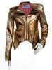 Gold Metallic Lamb Leather Woman Biker Blazer Jacket