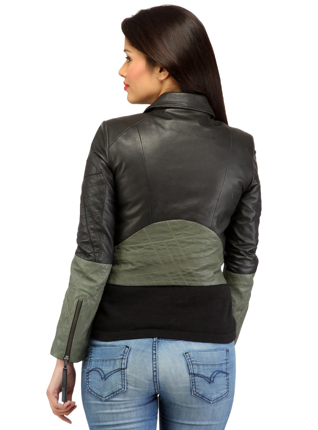 Women Short Bolero Biker Jacket in dual color. , Women Jacket - CrabRocks, LeatherfashionOnline
 - 3
