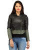 Women Short Bolero Biker Jacket in dual color. XS / LEATHER / Black/Grey, Women Jacket - CrabRocks, LeatherfashionOnline
 - 1