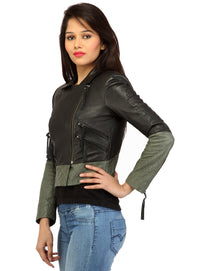 Women Short Bolero Biker Jacket in dual color. , Women Jacket - CrabRocks, LeatherfashionOnline
 - 2
