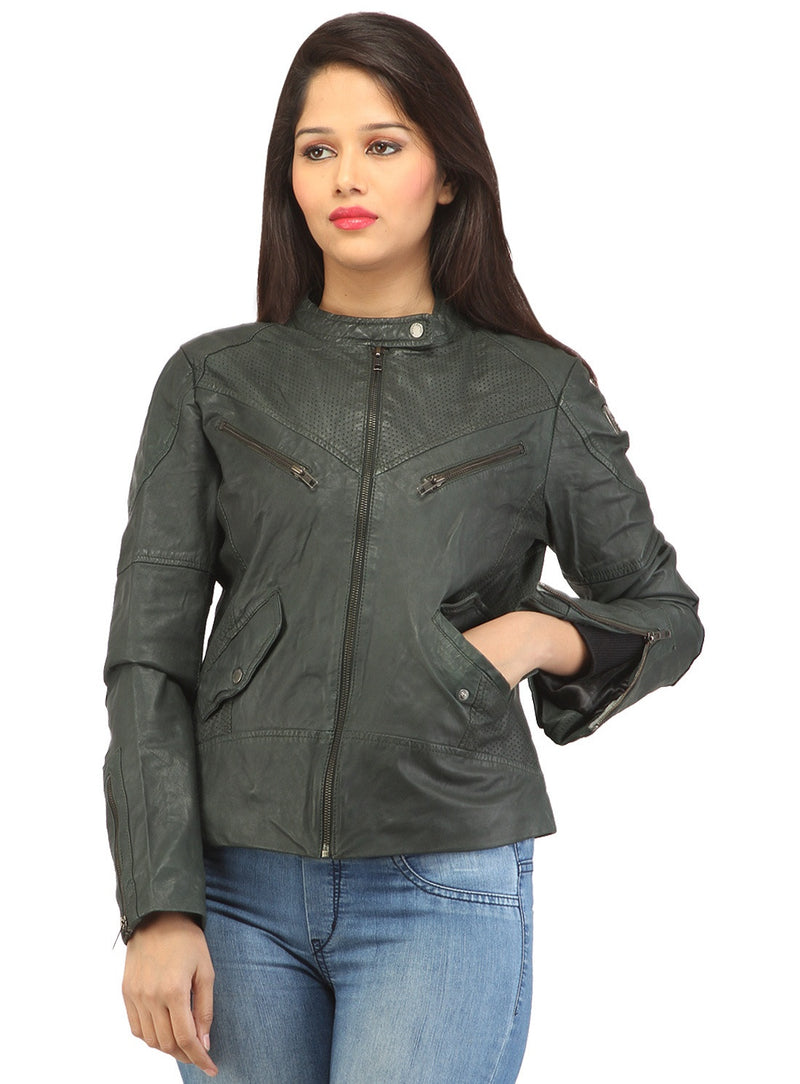 Women Casual Jacket With Perforation , Women Jacket - CrabRocks, LeatherfashionOnline
 - 1