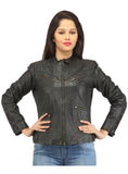 Women Leather Washed Rivet Jacket , Women Jacket - CrabRocks, LeatherfashionOnline
 - 1