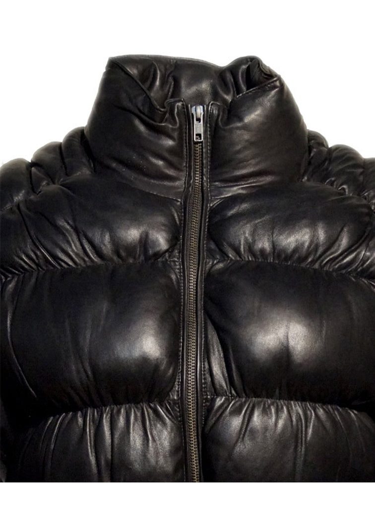 Designer Women Leather Puffer Down Jacket
