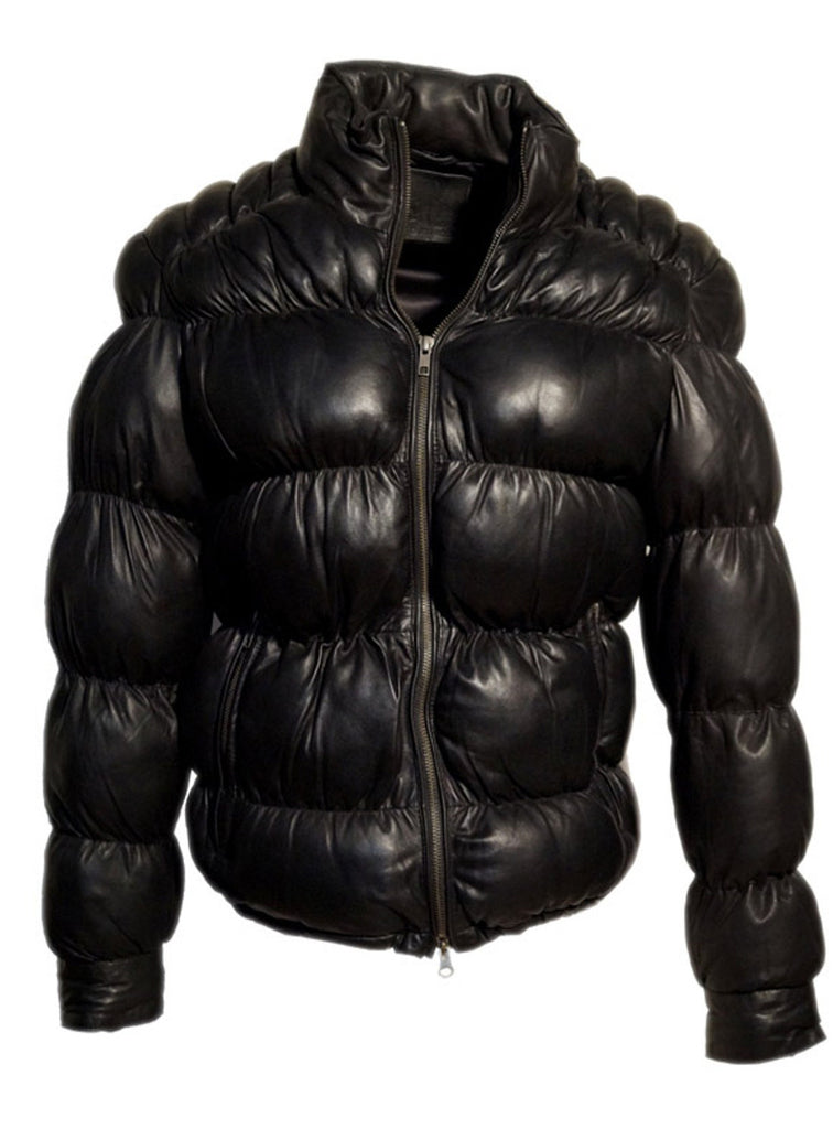 Designer Women Leather Puffer Down Jacket