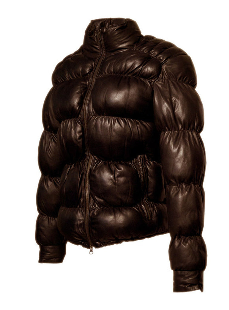 Designer Women Leather Puffer Down Jacket