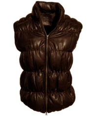 Designer Women Leather Puffer Down Jacket without Sleeve