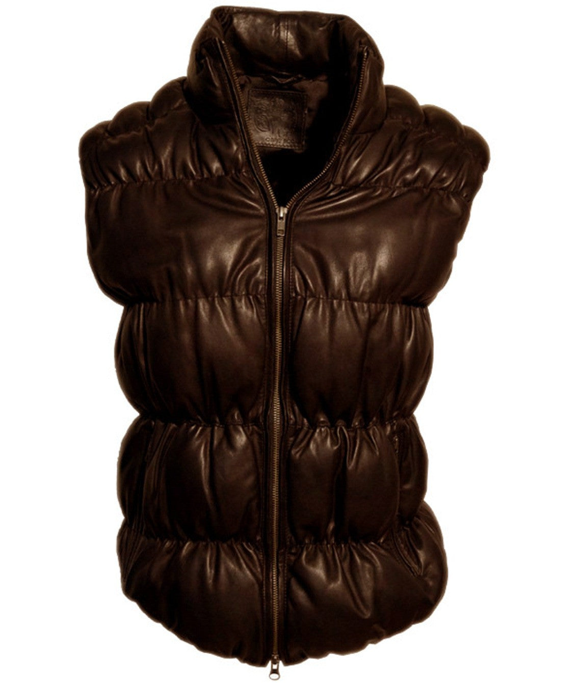 Designer Women Leather Puffer Down Jacket without Sleeve