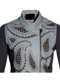 Women Leather Designer Paisley Cut Jacket in Front and back with Ribbed Sleeves , Women Jacket - CrabRocks, LeatherfashionOnline
 - 4