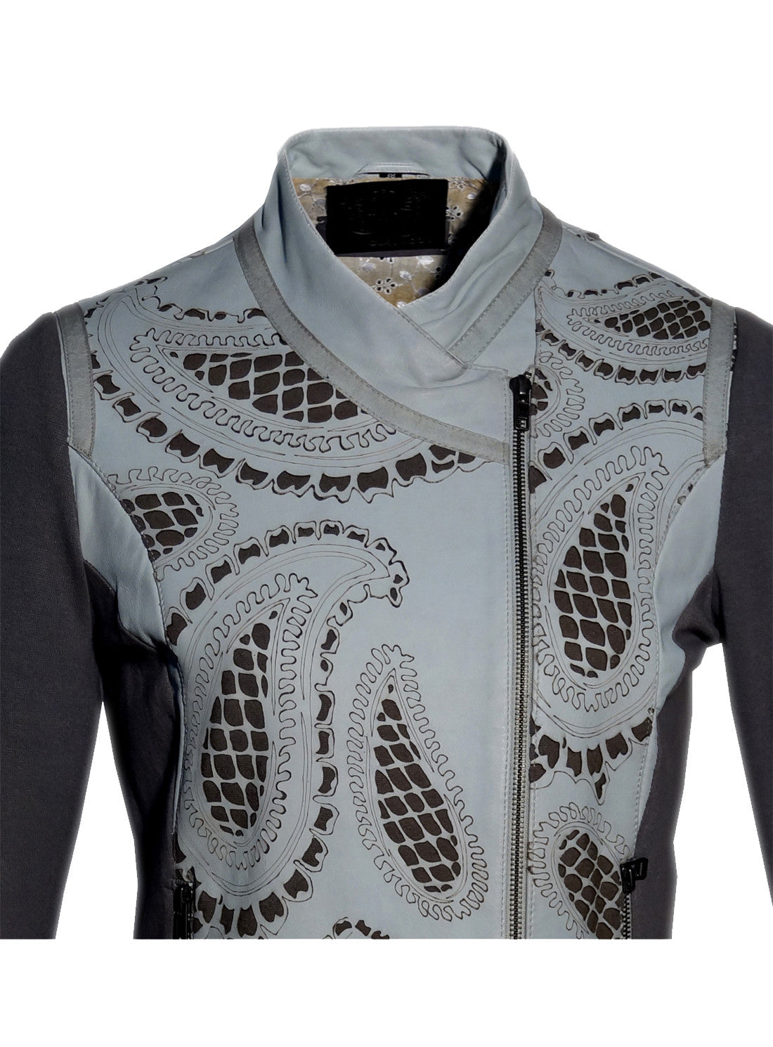 Women Leather Designer Paisley Cut Jacket in Front and back with Ribbed Sleeves , Women Jacket - CrabRocks, LeatherfashionOnline
 - 4