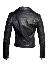 Women Leather Biker Jacket with Padded Sleeve , Women Jacket - CrabRocks, LeatherfashionOnline
 - 3