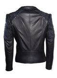 Women Designer Floral Puffed Embroidery Biker Jacket , Women Jacket - CrabRocks, LeatherfashionOnline
 - 3