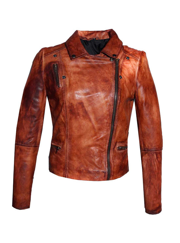 Women Designer Vintage Hand Washed Biker Jacket , Women Jacket - CrabRocks, LeatherfashionOnline
 - 1