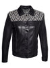 Leather Short Jacket with Jacquard Leather Weave at Front and Back Yoke.