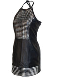 Women Sexy Leather Dress with halter neck ties with Jersey Bonded Fabric