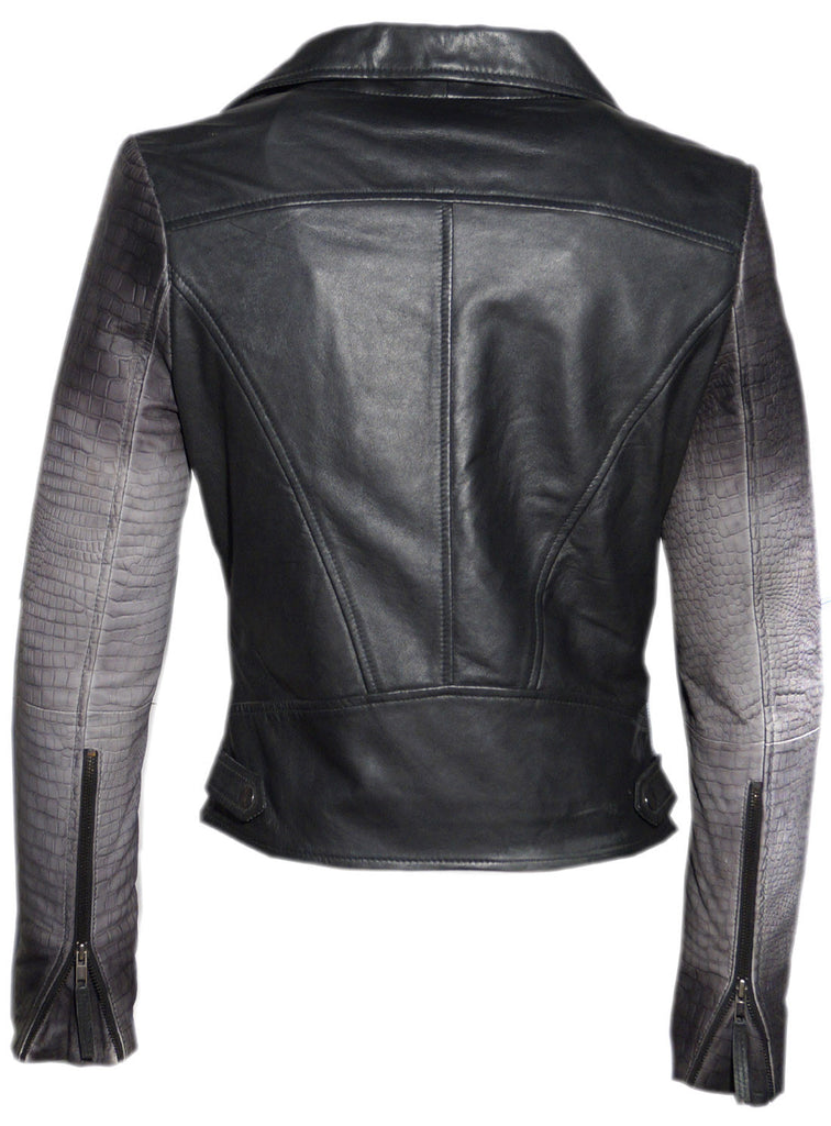 Women Ombre Croco Printed Leather Biker Jacket , Women Jacket - CrabRocks, LeatherfashionOnline
 - 3