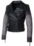 Women Ombre Croco Printed Leather Biker Jacket , Women Jacket - CrabRocks, LeatherfashionOnline
 - 4