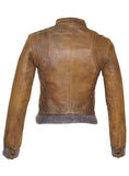 Leather Washed Vintage Bomber Blouson Women Jacket