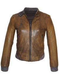Leather Washed Vintage Bomber Blouson Women Jacket