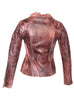 Women Washed Vintage Leather Jacket with Abstract Design at Shoulder