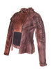 Women Washed Vintage Leather Jacket with Abstract Design at Shoulder