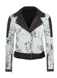 Women Marbled Leather MotorCycle Biker Jacket XS / LEATHER / Icy White, Women Jacket - CrabRocks, LeatherfashionOnline
 - 1