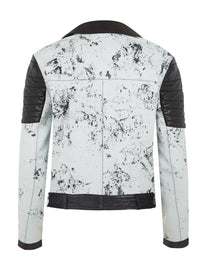 Women Marbled Leather MotorCycle Biker Jacket , Women Jacket - CrabRocks, LeatherfashionOnline
 - 2