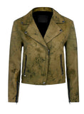 Women Marbled Leather Biker Jacket in Earthy Brown XS / LEATHER / Tan, Women Jacket - CrabRocks, LeatherfashionOnline
 - 1