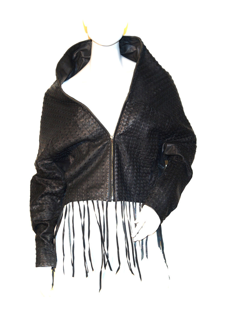 Vannamoda Designer Oversized Leather Women Jacket hand crafted hand weaving style