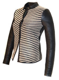 VERA WOMAN LEATHER SHIRT WITH LEATHER CONTRAST WEAVE