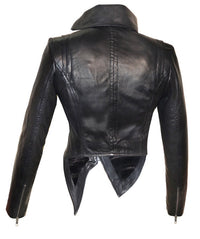 CrabRocks Women Leather Asymmetrical Soft Leather Jacket with High Neck Collars and Embroidered Sequence Drop Front , Women Jacket - CrabRocks, LeatherfashionOnline
 - 3