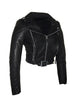 Women's Short Cropp Jacket with Bubbled Leather Washed Waxed effects