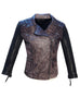 Women Leather Washed Vintage Motorcycle Jacket with 3/4 Sleeve