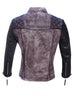 Women Leather Washed Vintage Motorcycle Jacket with 3/4 Sleeve