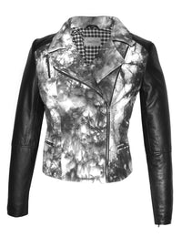 CrabRocks HandCrafted Christmas Special Red Batik Leather Motorcycle Biker Moto Women Jacket with Black Sleeve Black / XS / LEATHER, Women Jacket - CrabRocks, LeatherfashionOnline
 - 6