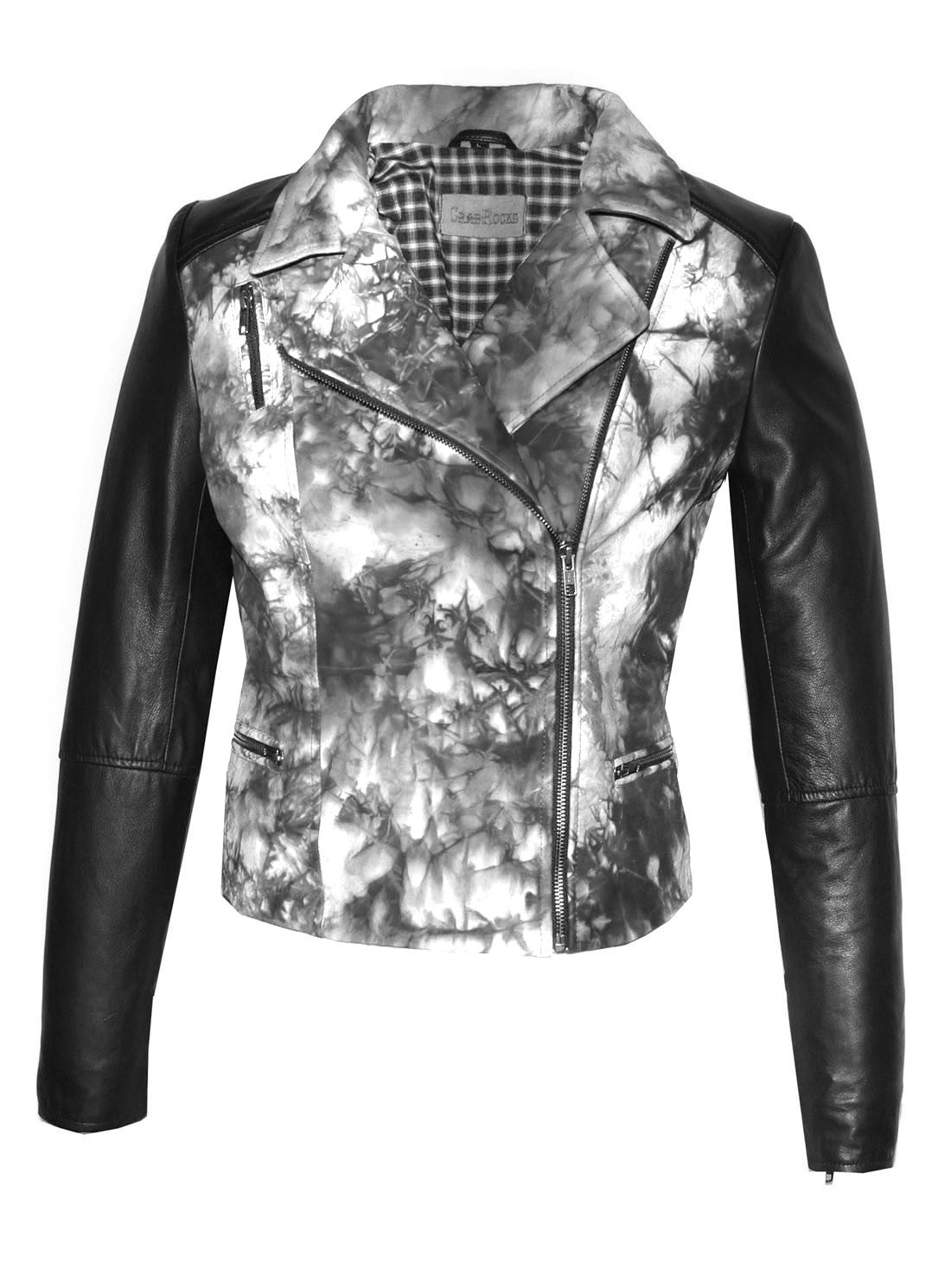 CrabRocks HandCrafted Christmas Special Red Batik Leather Motorcycle Biker Moto Women Jacket with Black Sleeve Black / XS / LEATHER, Women Jacket - CrabRocks, LeatherfashionOnline
 - 6