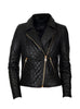 Women Leather Washed Vintage Quilted Jacket