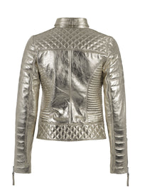Women Designer Metallic Leather Motorcycle Biker Jacket