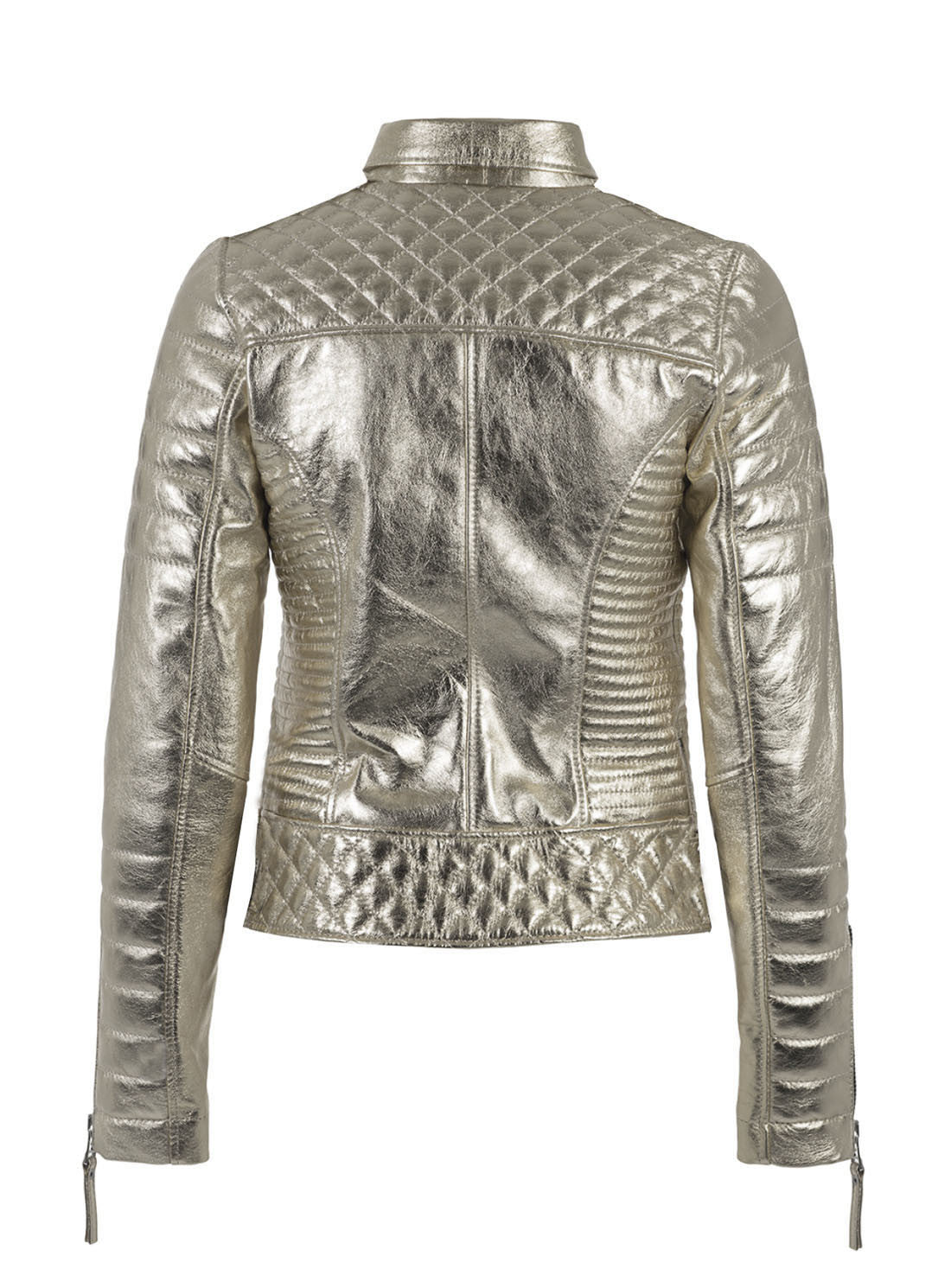 Women Designer Metallic Leather Motorcycle Biker Jacket