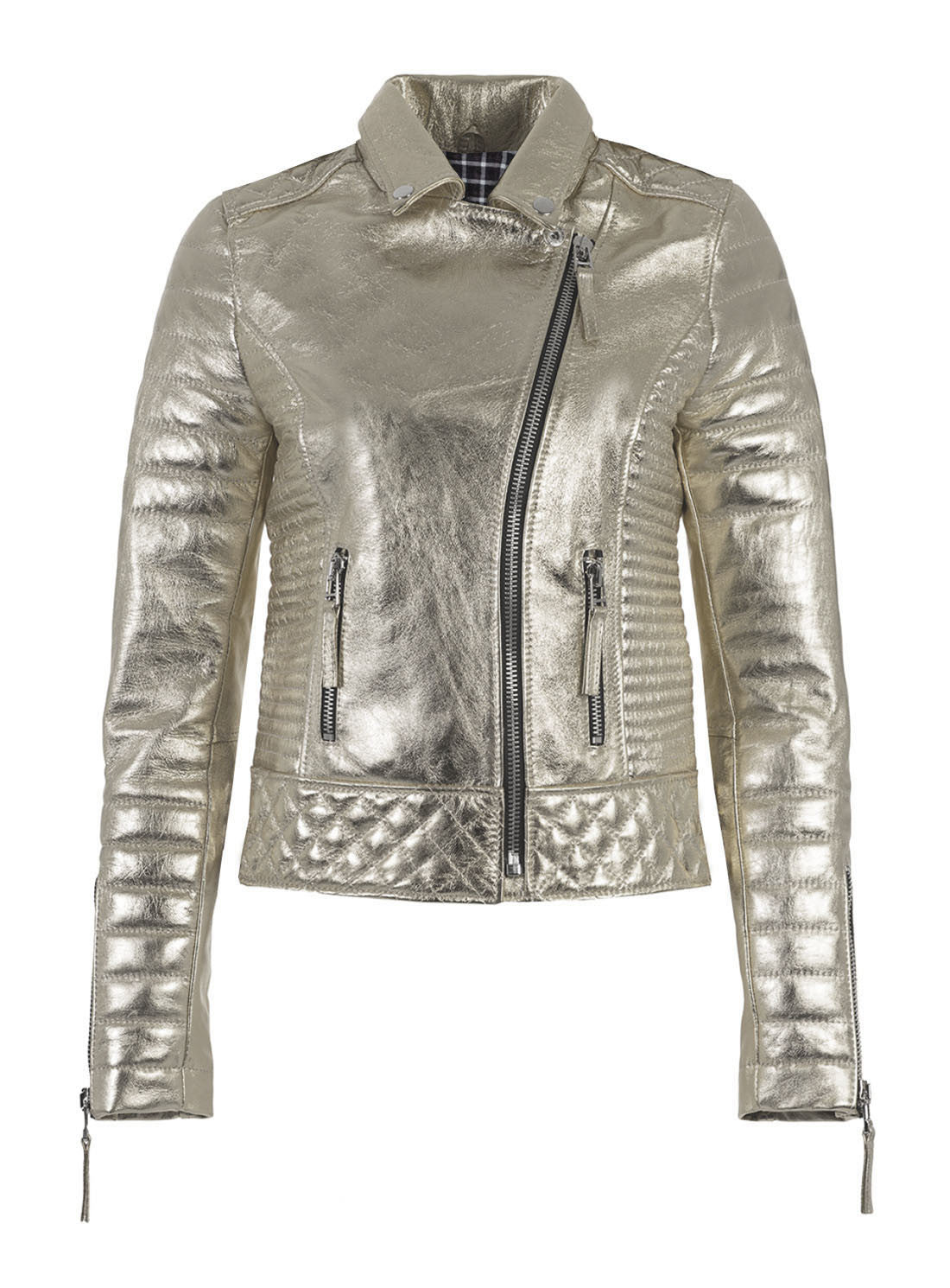 Women Designer Metallic Leather Motorcycle Biker Jacket