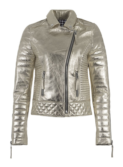 Women Designer Metallic Leather Motorcycle Biker Jacket